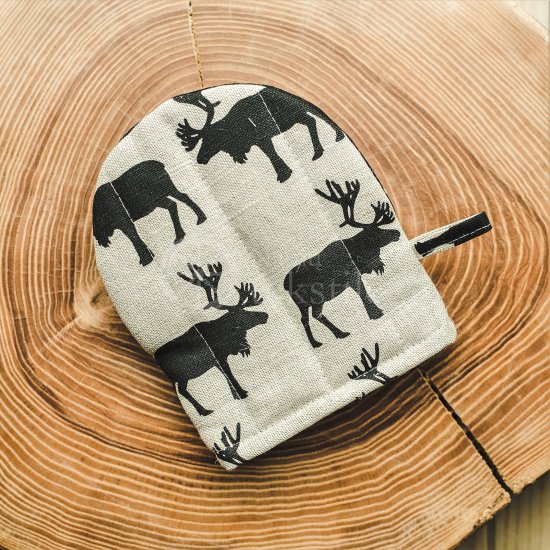 Colourful half-linen pot holder "Moose"